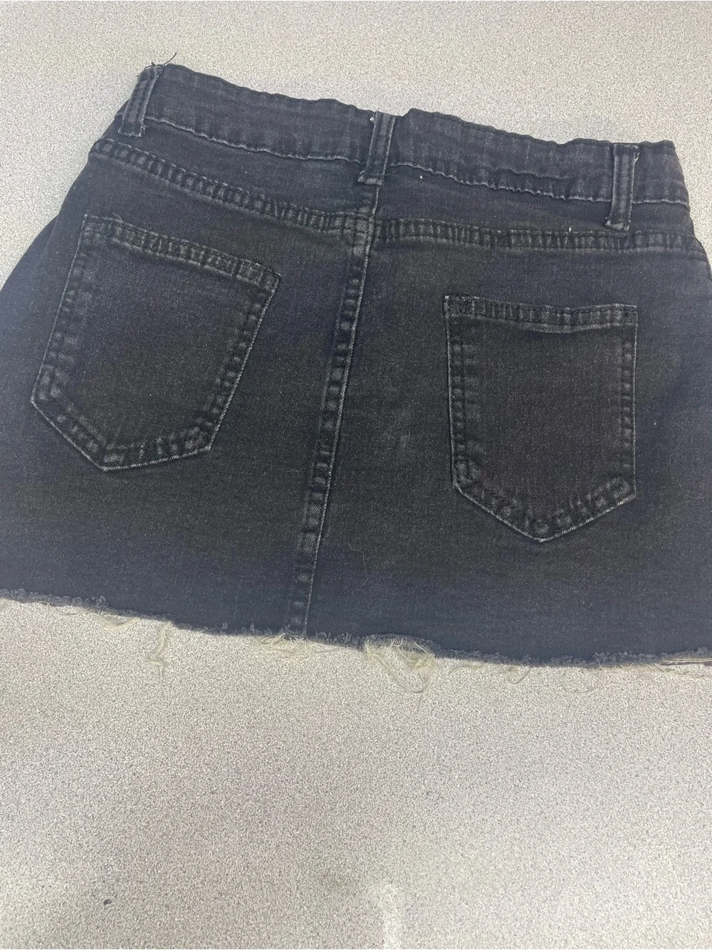 Classic Black Denim Mini Skirt with Frayed Hem